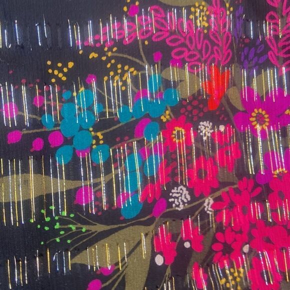 Trina Turk Sheer Colorful Floral Print Metallic Silk Blouse Ladies Small - Picture 2 of 7